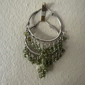 Elegant Silver and Green Beaded Hoop Earrings